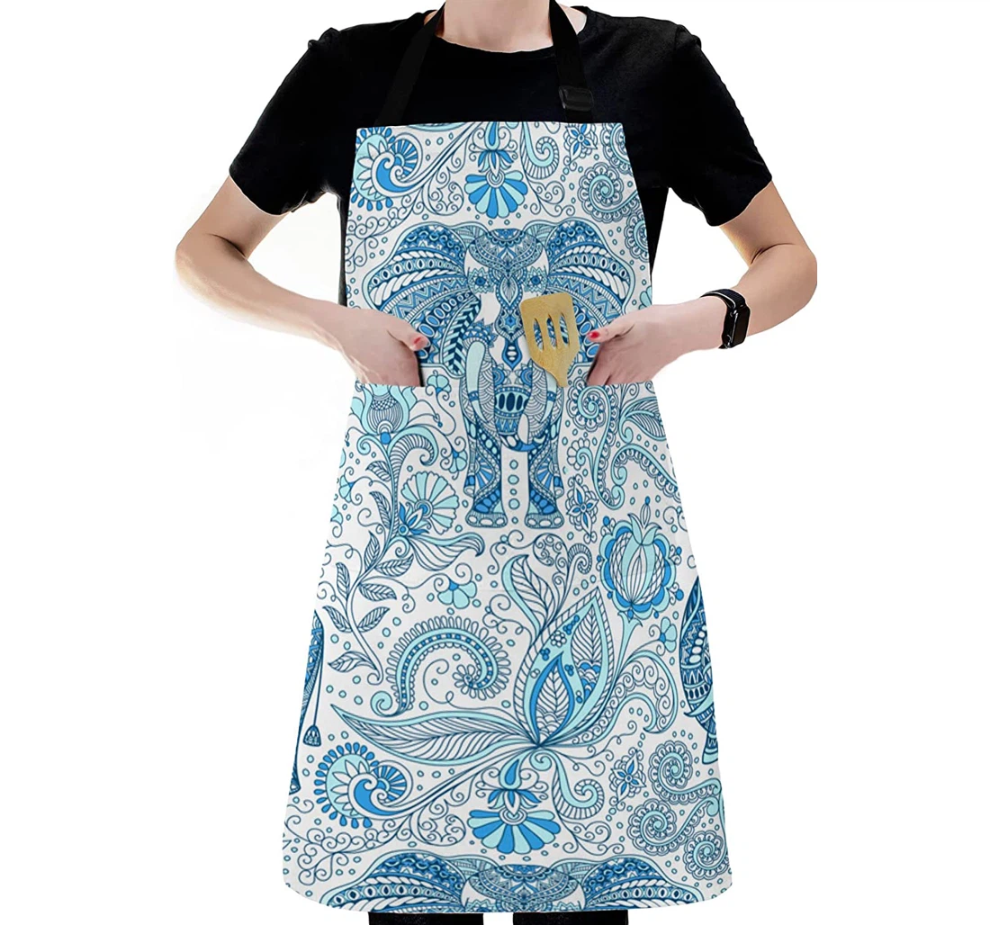 Boho Elephant Abstract Mandala Swirling Flower Apron