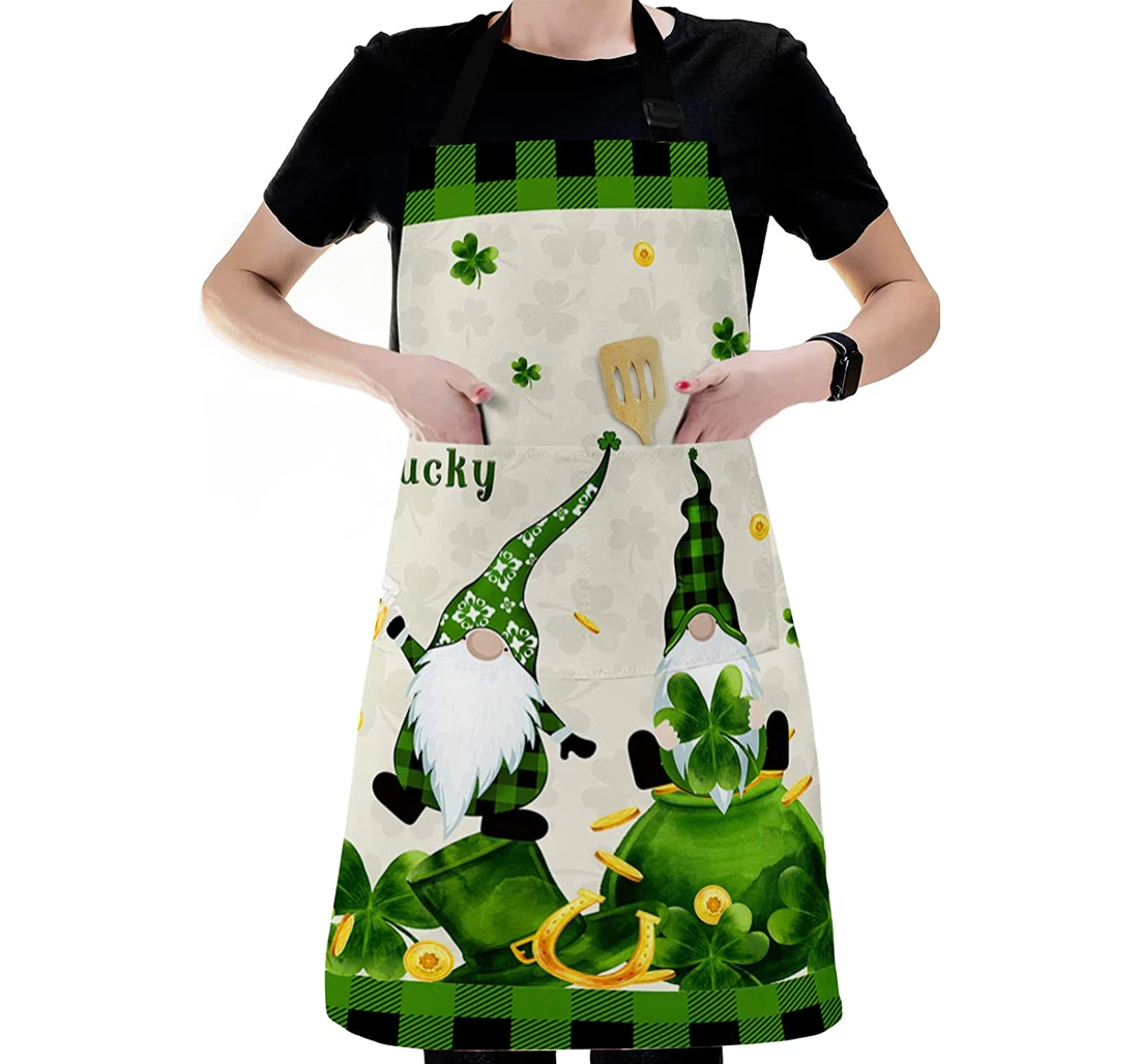 Gnome Dwarf St Patrick's Day Clover Leaf Horseshoe Server Cook Chef Apron