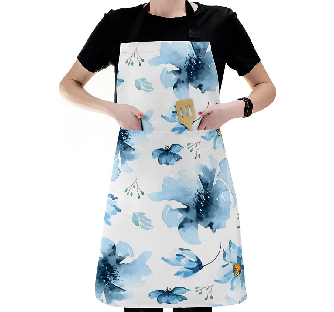 Spring Blue Flower White Apron