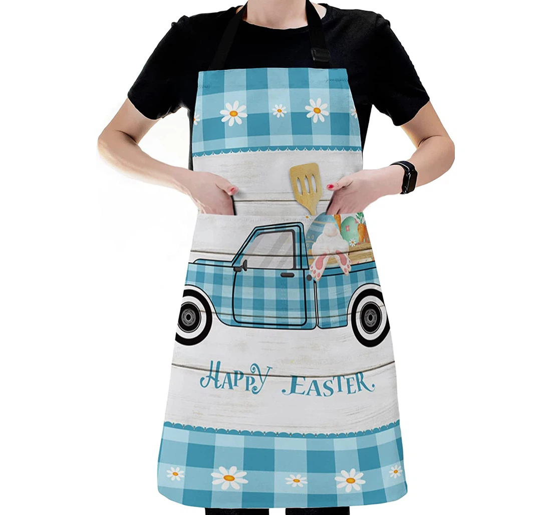 Blue Plaid Farm Truck Easter Bunny Egg Apron