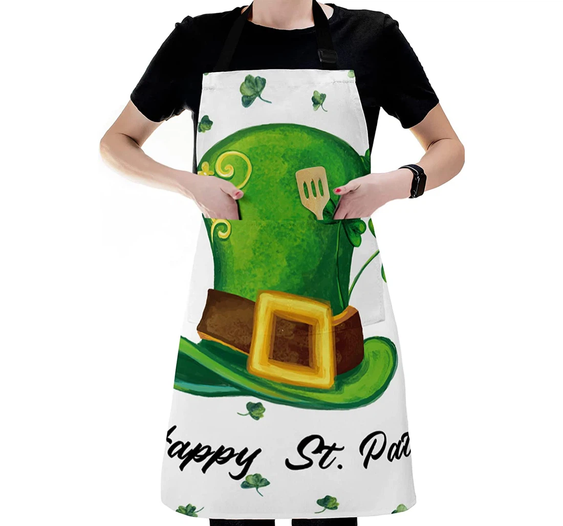 St Patrick's Day Watercolor Leprechaun Hat White Apron