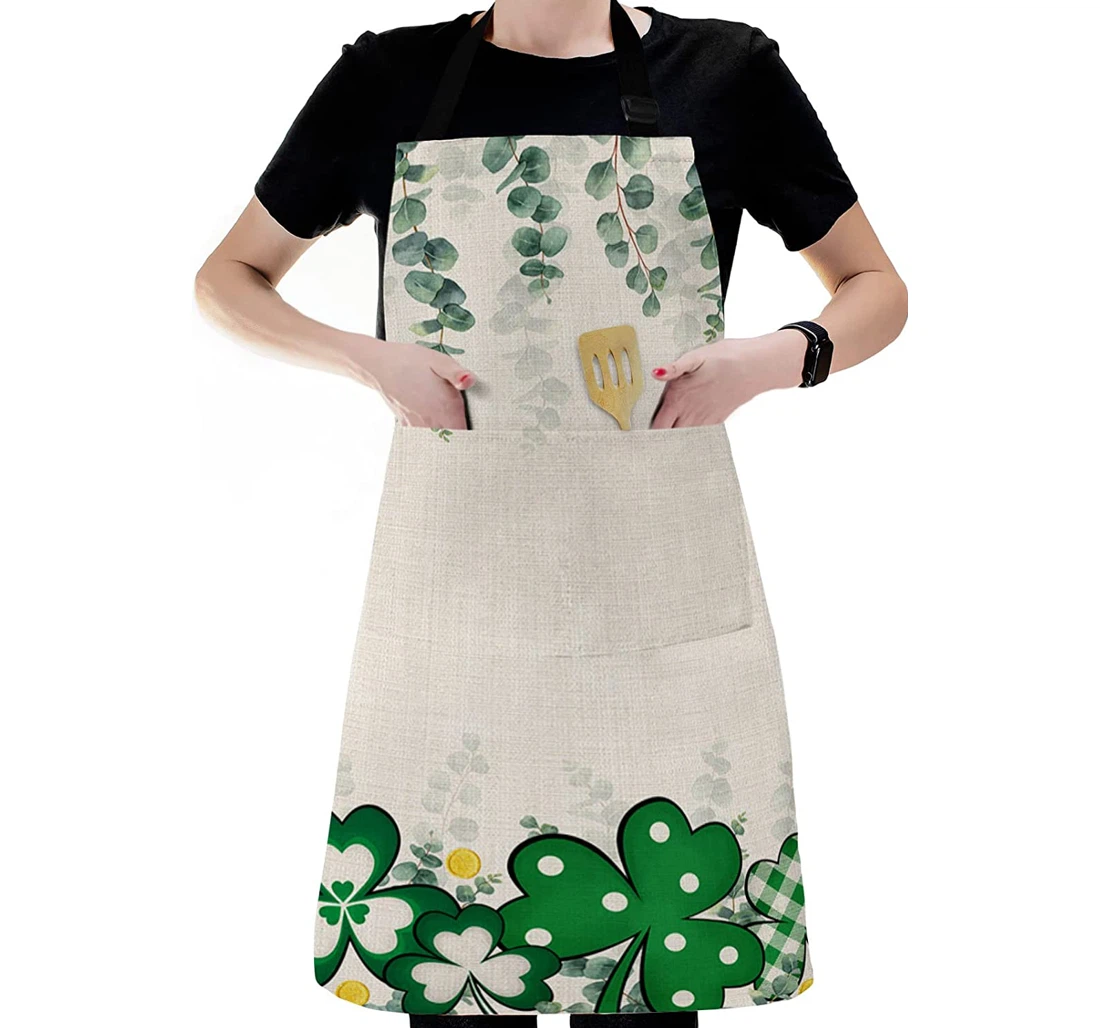 Clover Spring Eucalyptus Leaves Retro Linen Apron