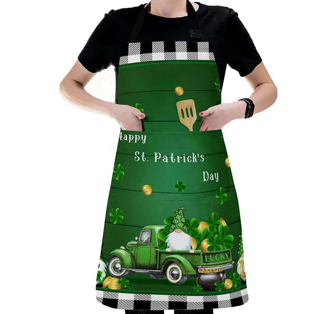 Gnome St Patrick's Day Truck Clover Leaf Gold Apron