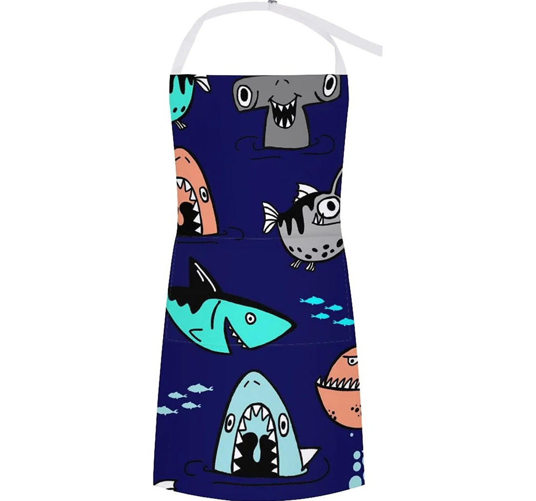 Sketch Shark Pattern Apron