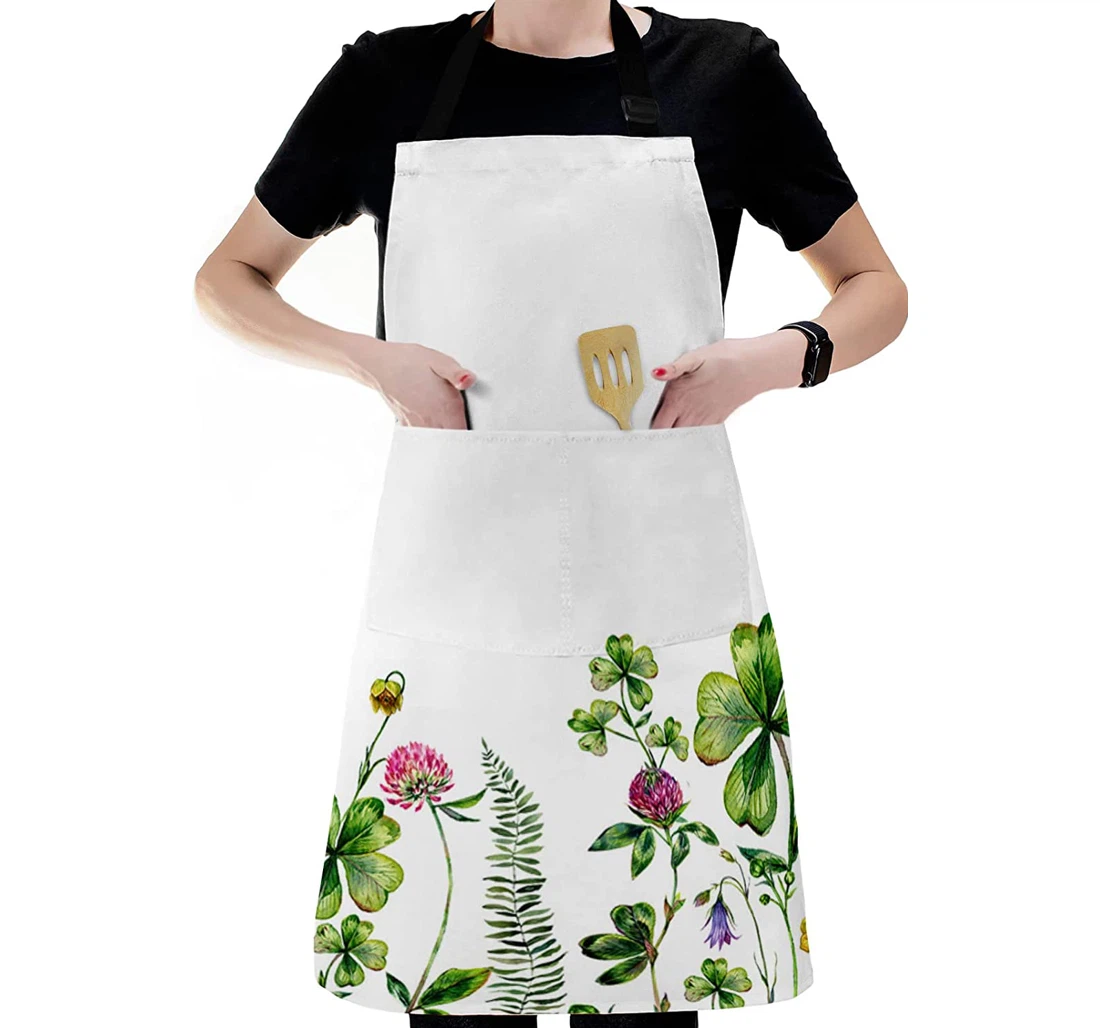 St Patrick's Day Clover Floral Botanical White Apron