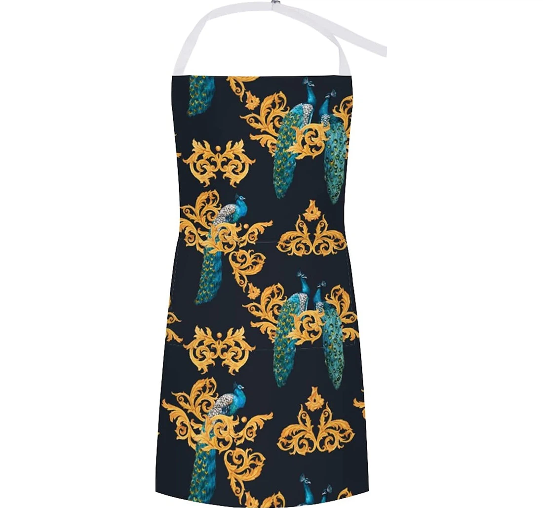 Watercolor Peacock Golden Pattern Apron