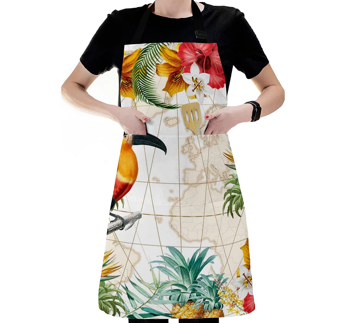 Tropical Bird Pineapple Botanical Animals Apron