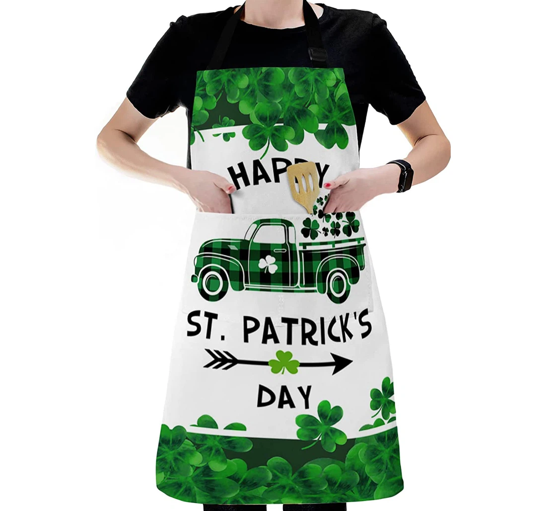 Happy St Patrick's Day Farm Truck White Apron