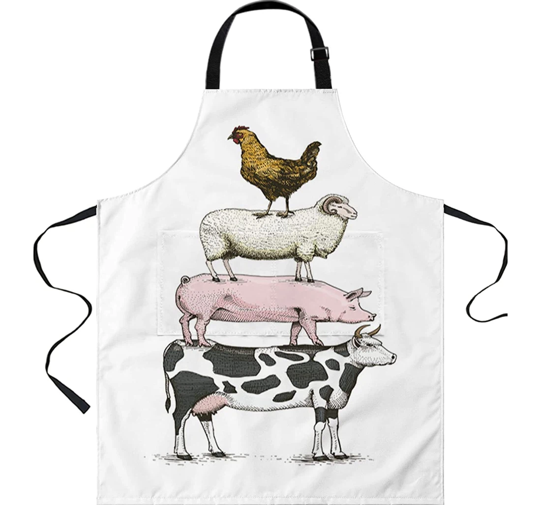 Farm Cow Sheep Pig Cock White Server Chef Apron