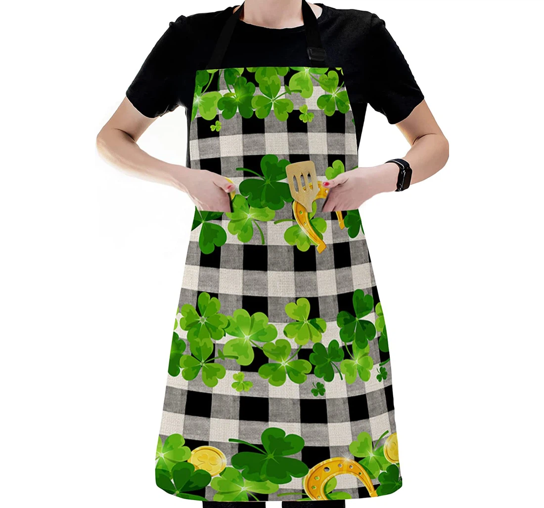 St Patrick's Day Clover Leaf Horseshoe Gold Apron