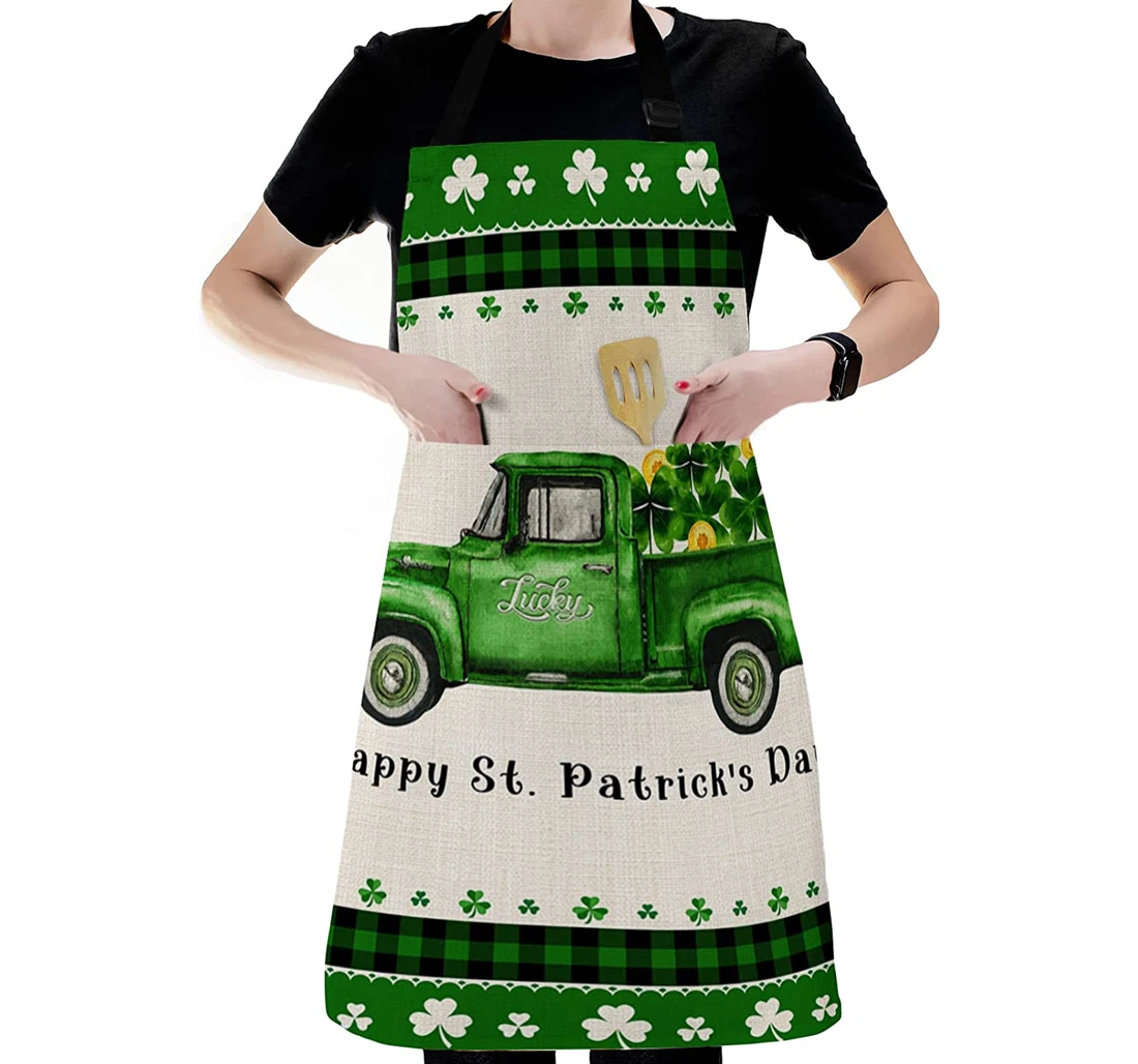 Happy St Patrick's Day Green Farm Truck Apron