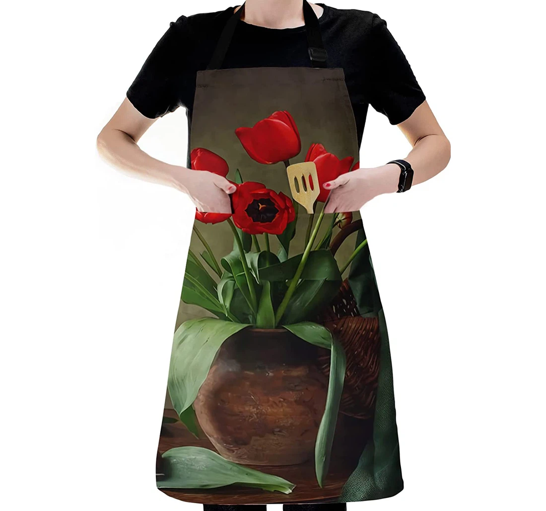 Lily Red Flower Flowerpot Apron