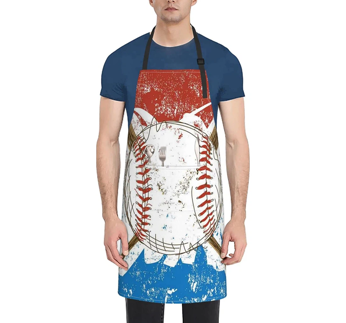 Hand Drawn Baseball Bats And Ball Apron