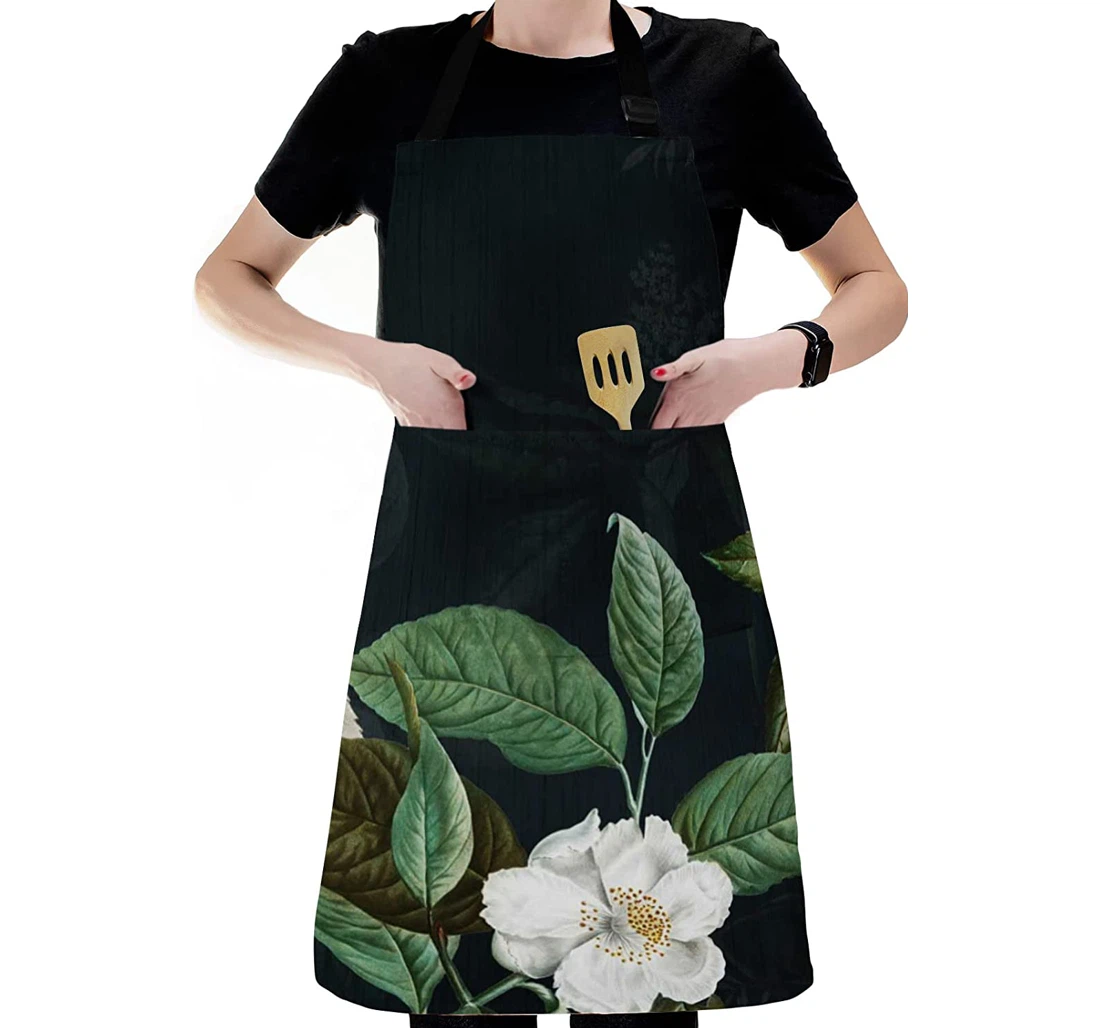 Spring Cotton Green Leaf Black Apron