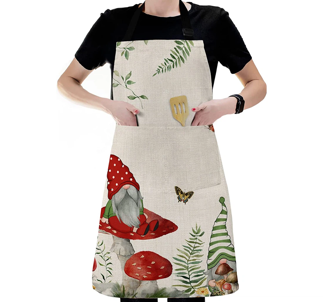 Spring Gnome Mushroom Leaf Butterfly Apron