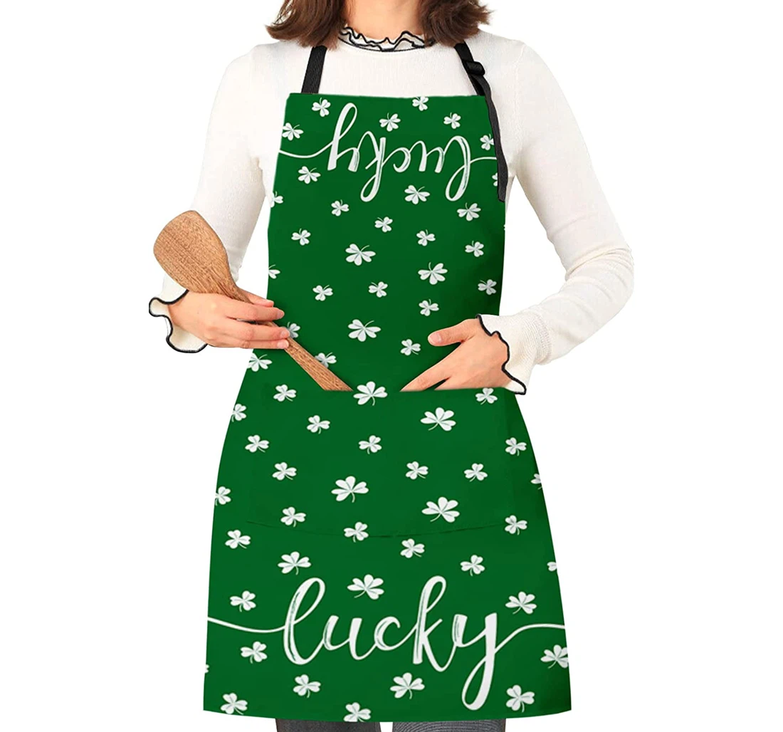 St Patrick's Day Luck Clover Leaves Seamless Apron