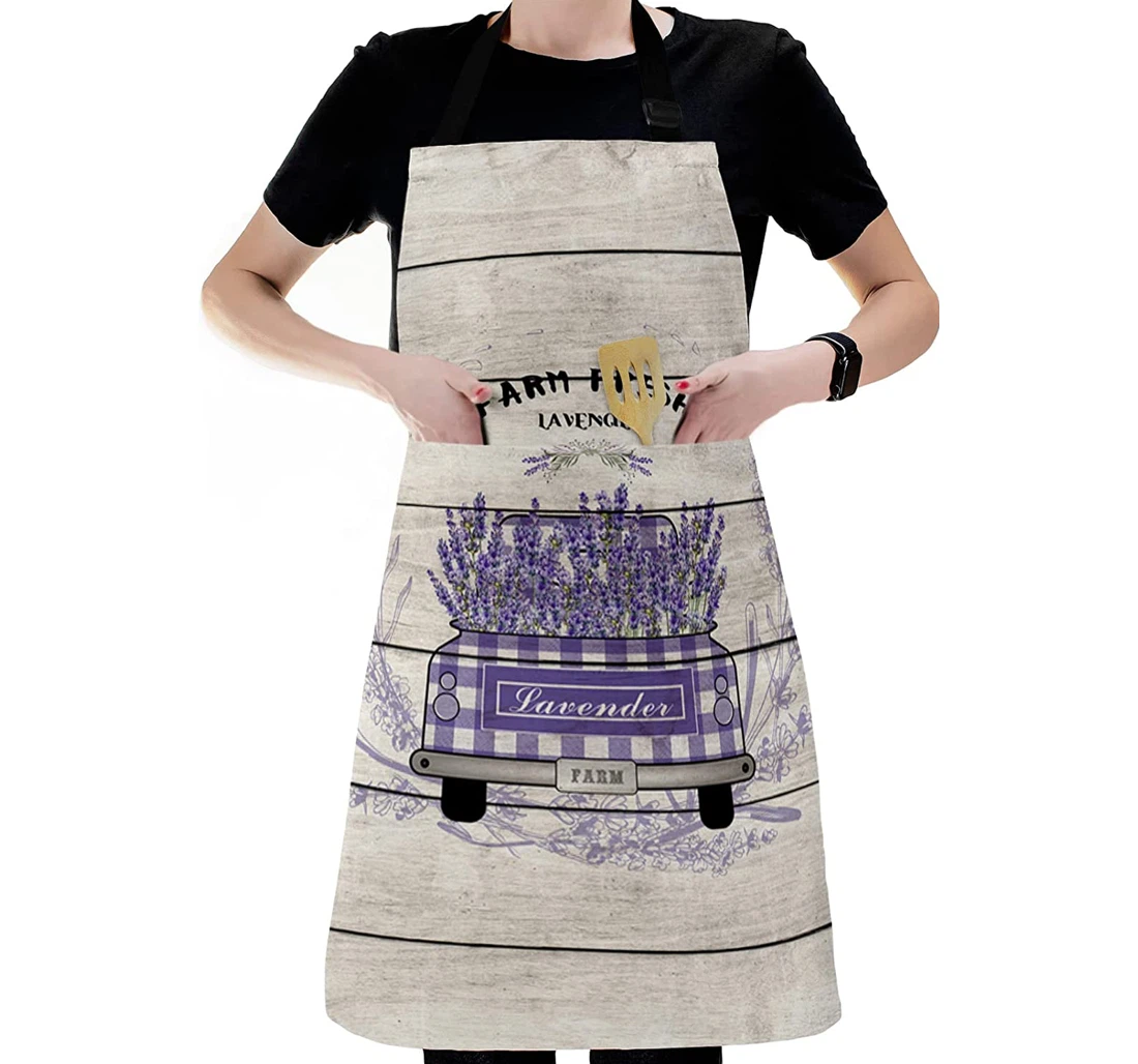 Purple Plaid Farm Truck Lavender Apron