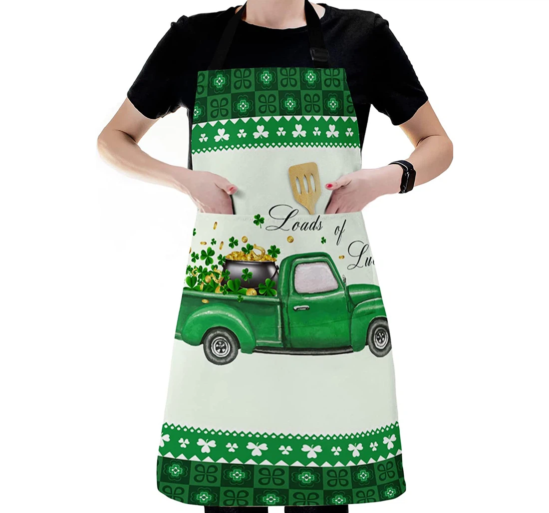 Green Farm Truck Gold Clover Leaf Apron