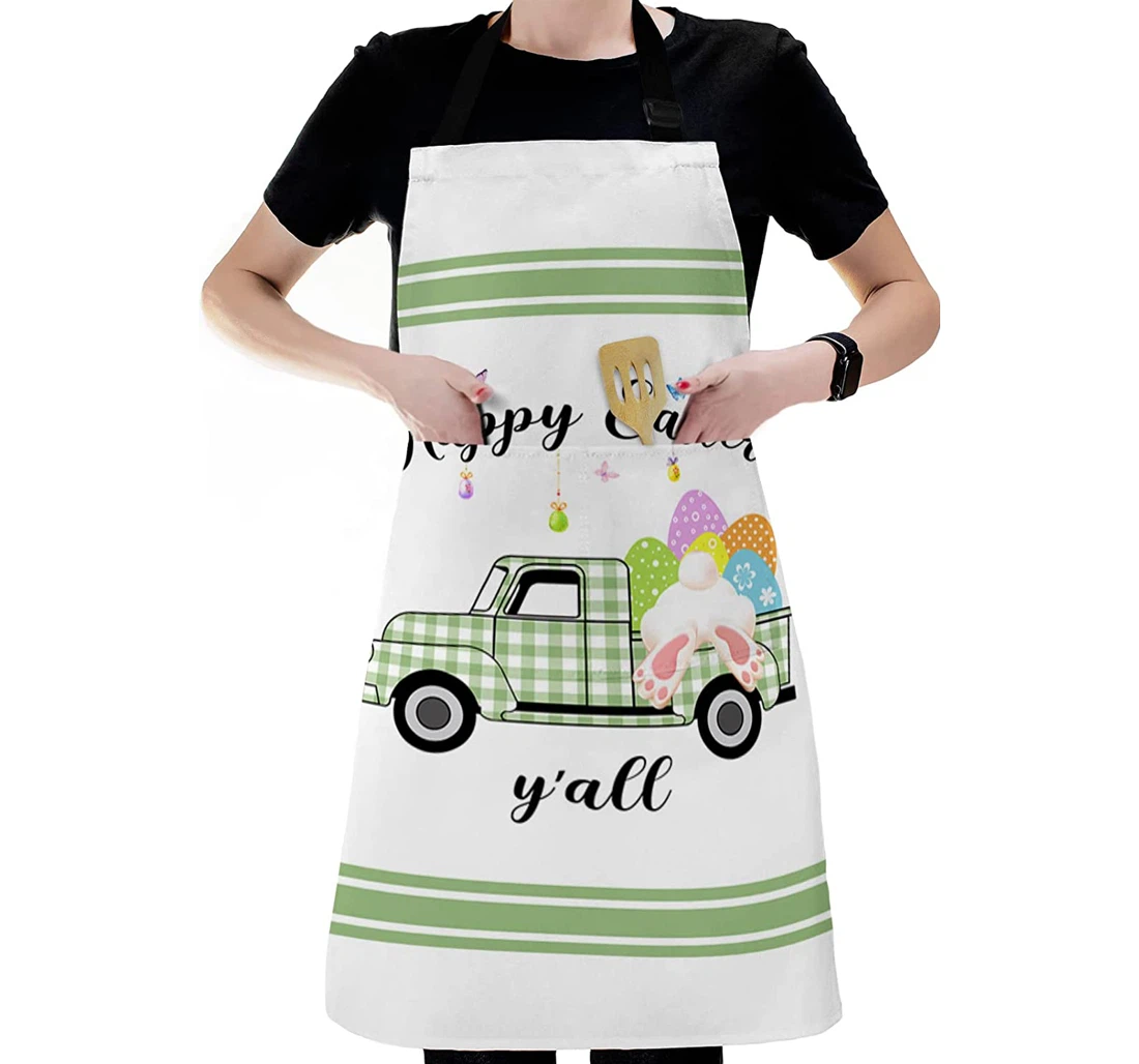 Plaid Farm Truck Easter Bunny Tail White Apron