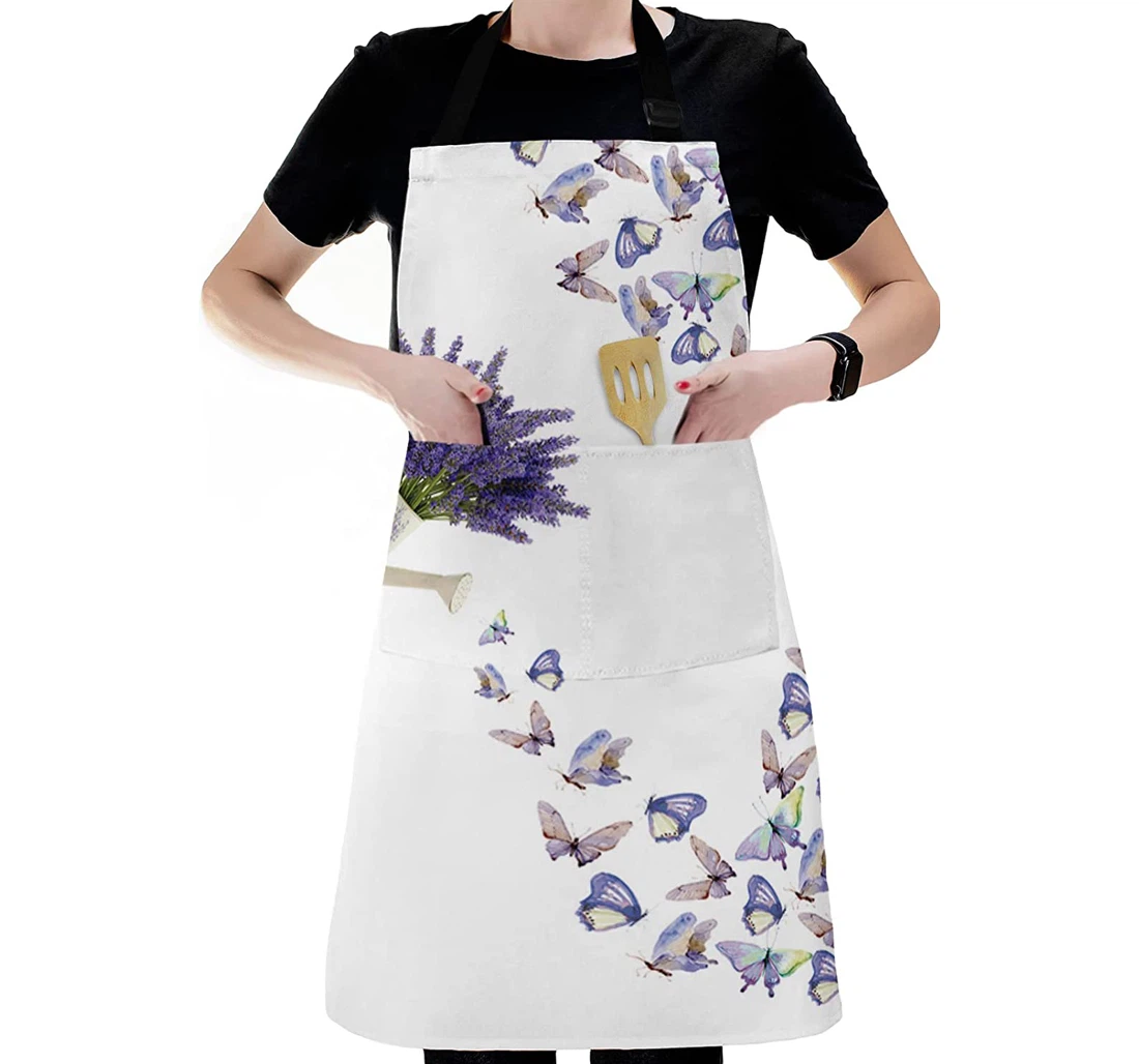 Lavender Sprinkling Aesthetic Butterfly White Apron