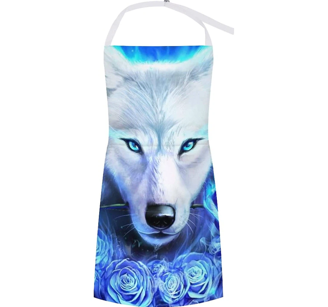 White Ice Wolf Apron