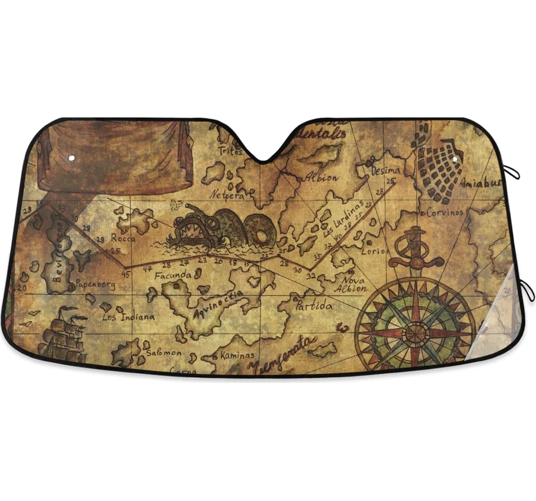 Hand Drawn Old Pirate Map Auto Sun Shade