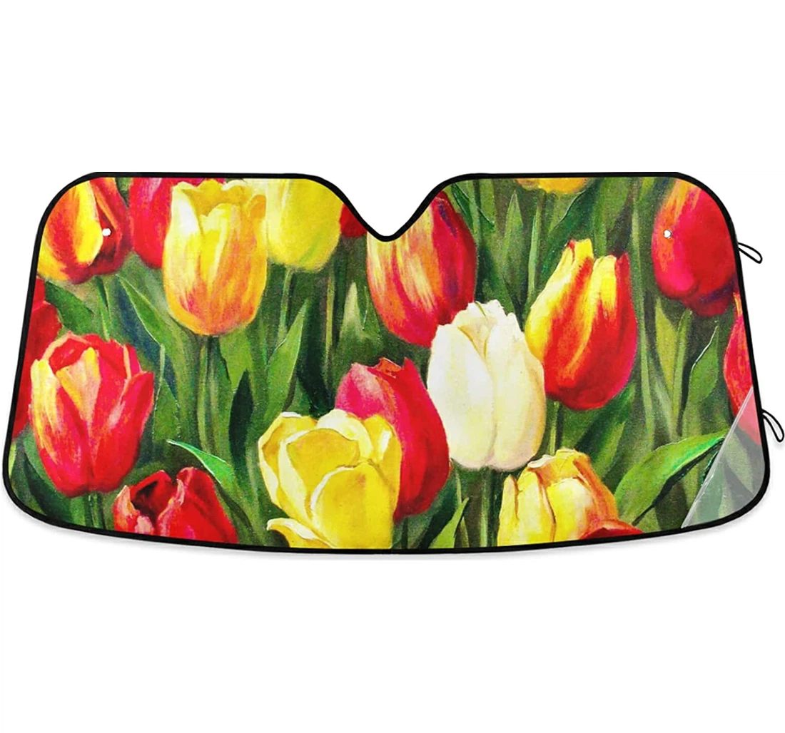 Oil Painting Tulips Auto Sun Shade