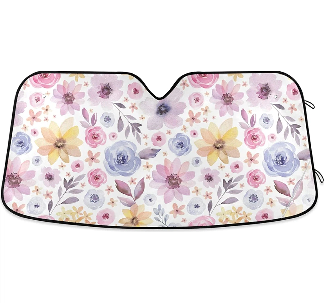 Pastel Flowers Leaves Auto Sun Shade