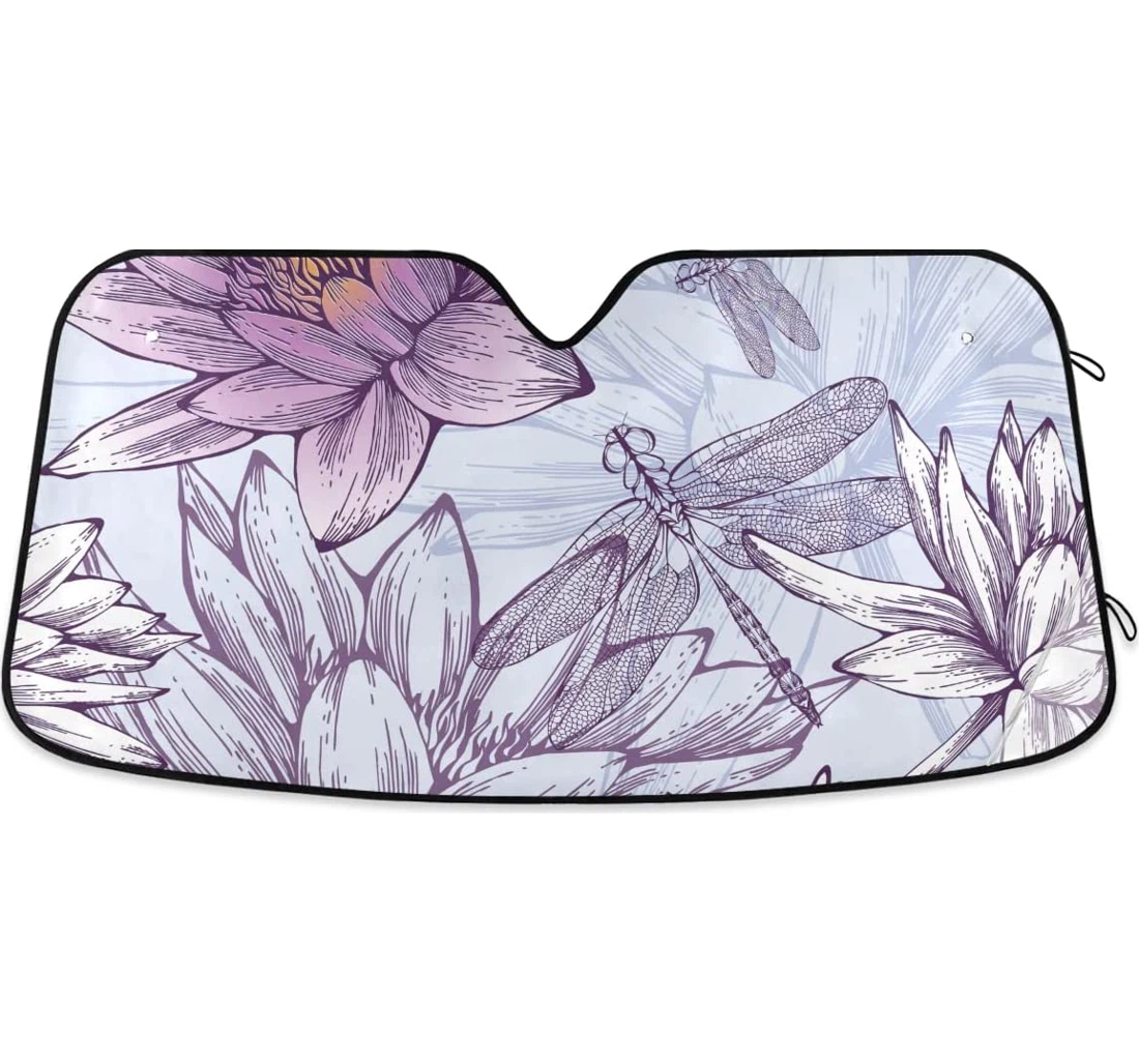 Lilies Dragonflies Auto Sun Shade