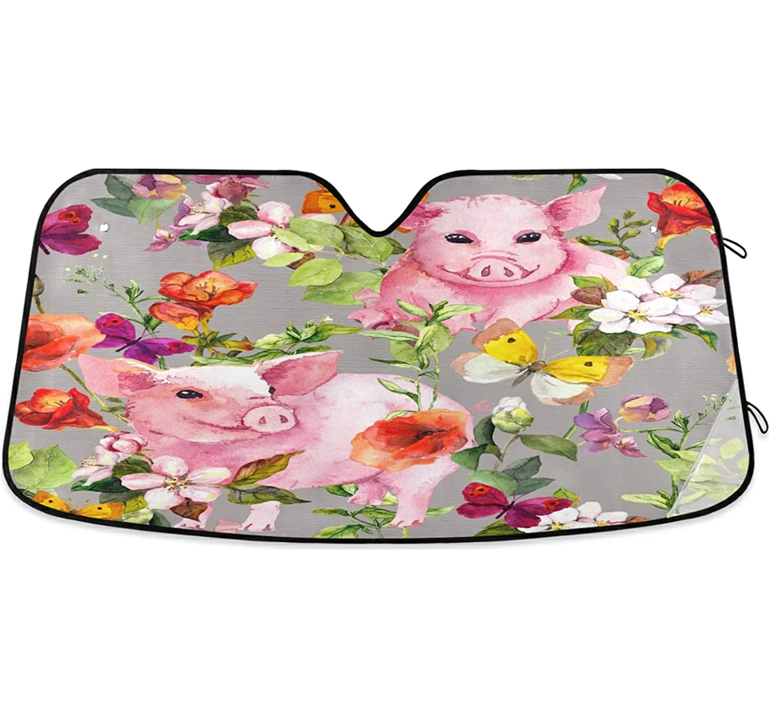 Pigs Summer Flowers Butterflies Auto Sun Shade