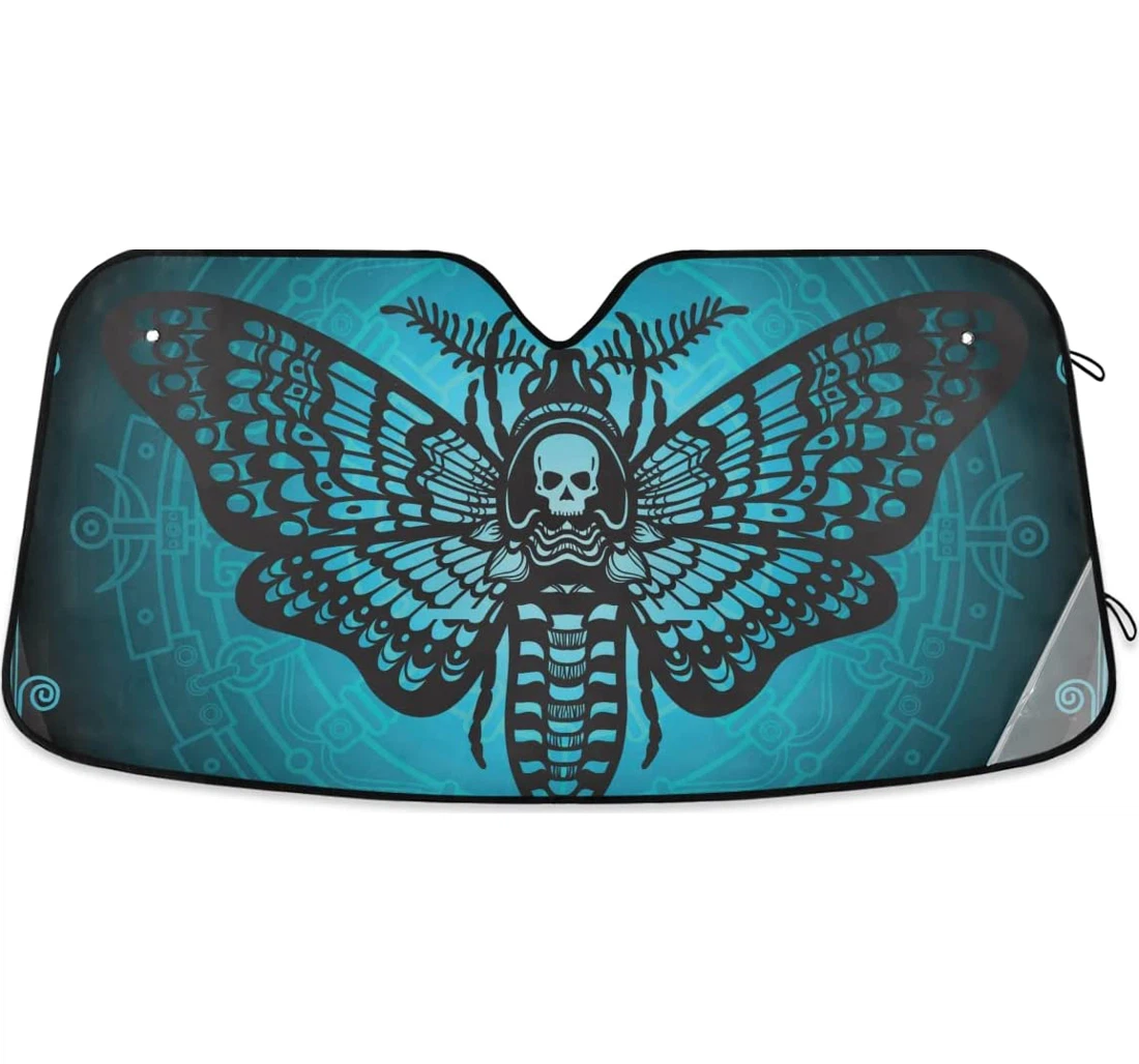 Blue Moth Skull Auto Sun Shade