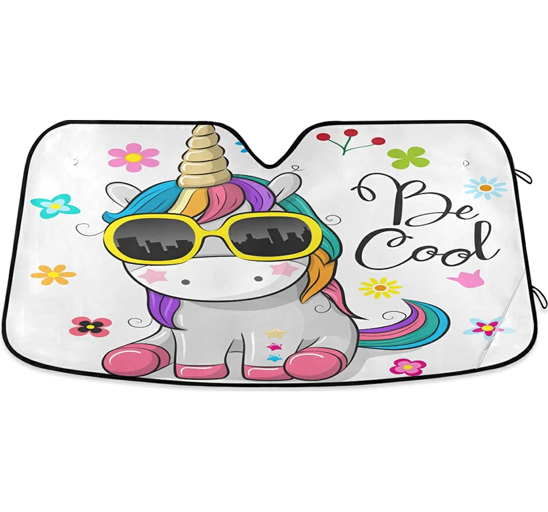 Cartoon Unicorn Flower Auto Sun Shade