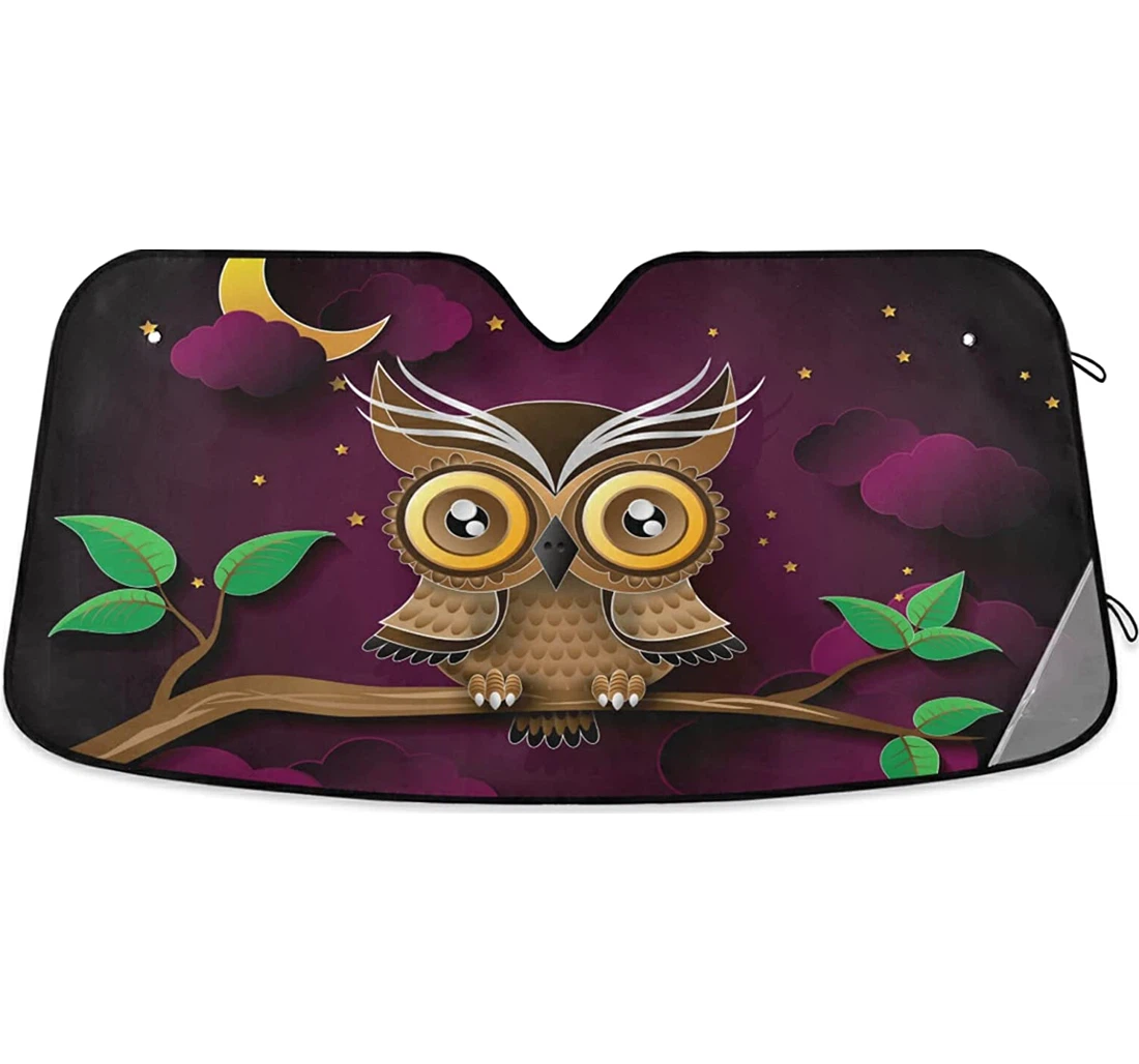 Owl Sitting Branch Sunscreen Auto Sun Shade