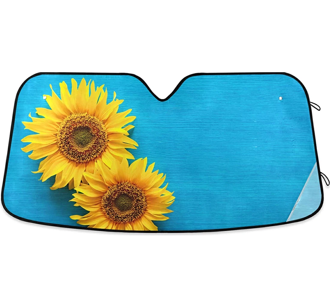 Sunflower Blue Wooden Auto Sun Shade