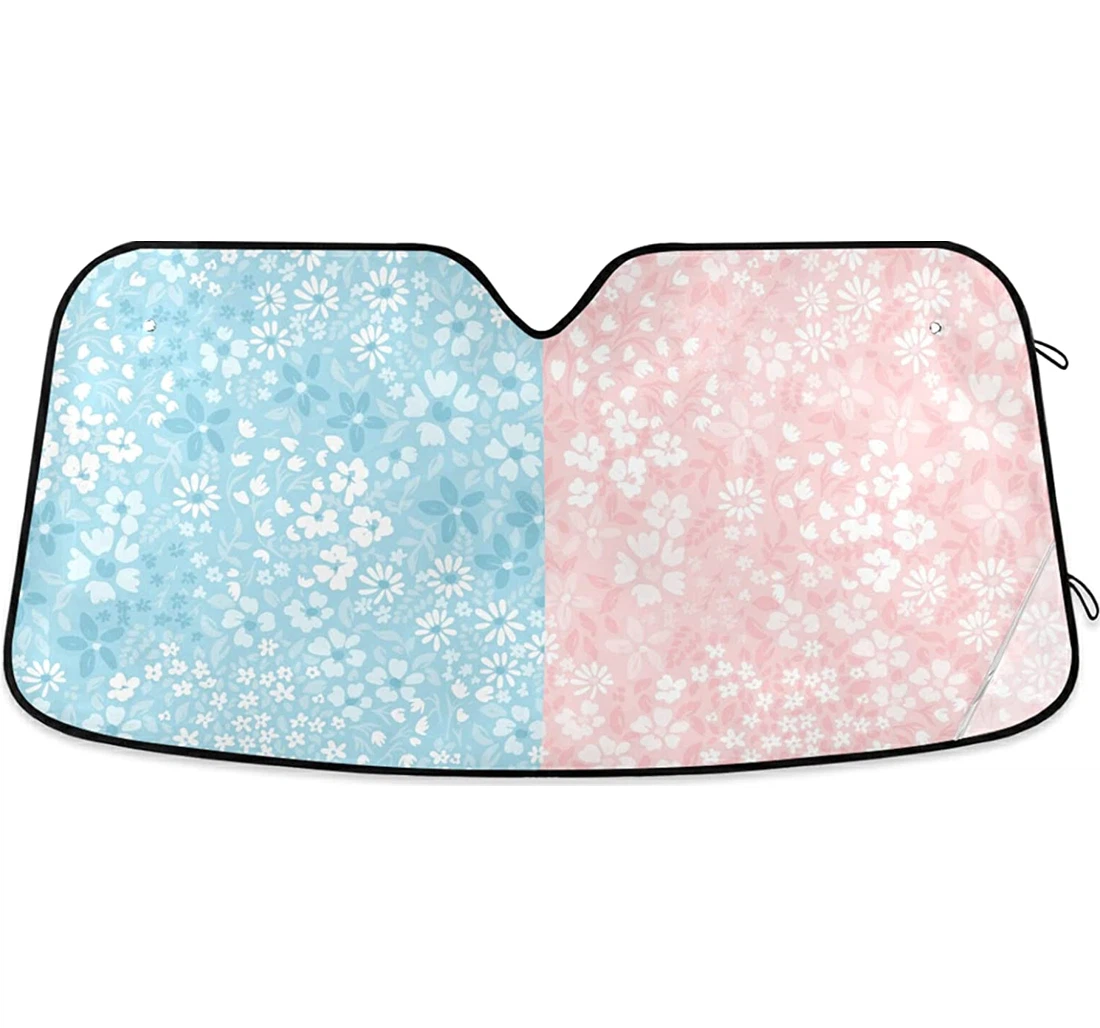 Pink Blue Pastel Color Floral Auto Sun Shade