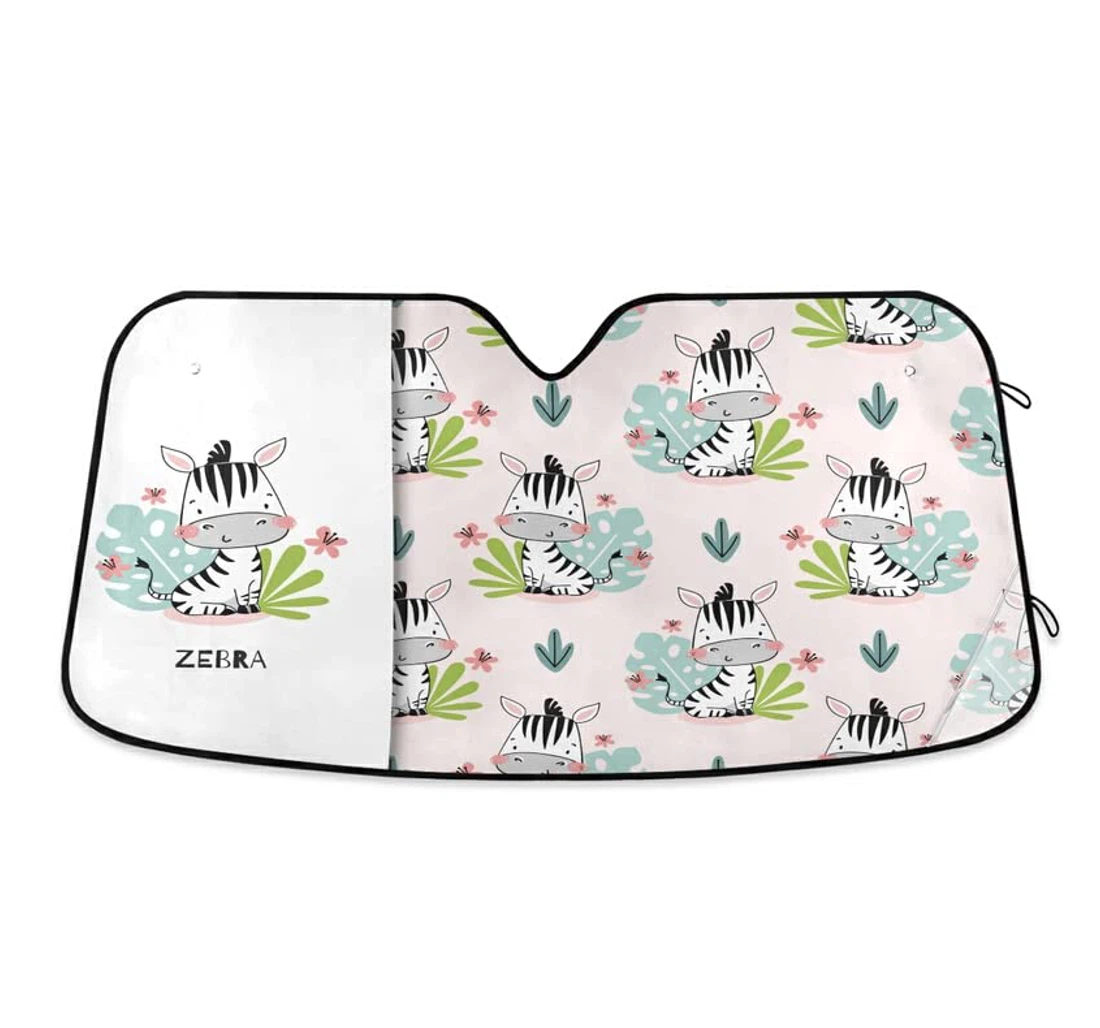 Cute Baby Zebra Jungle Leaves Auto Sun Shade