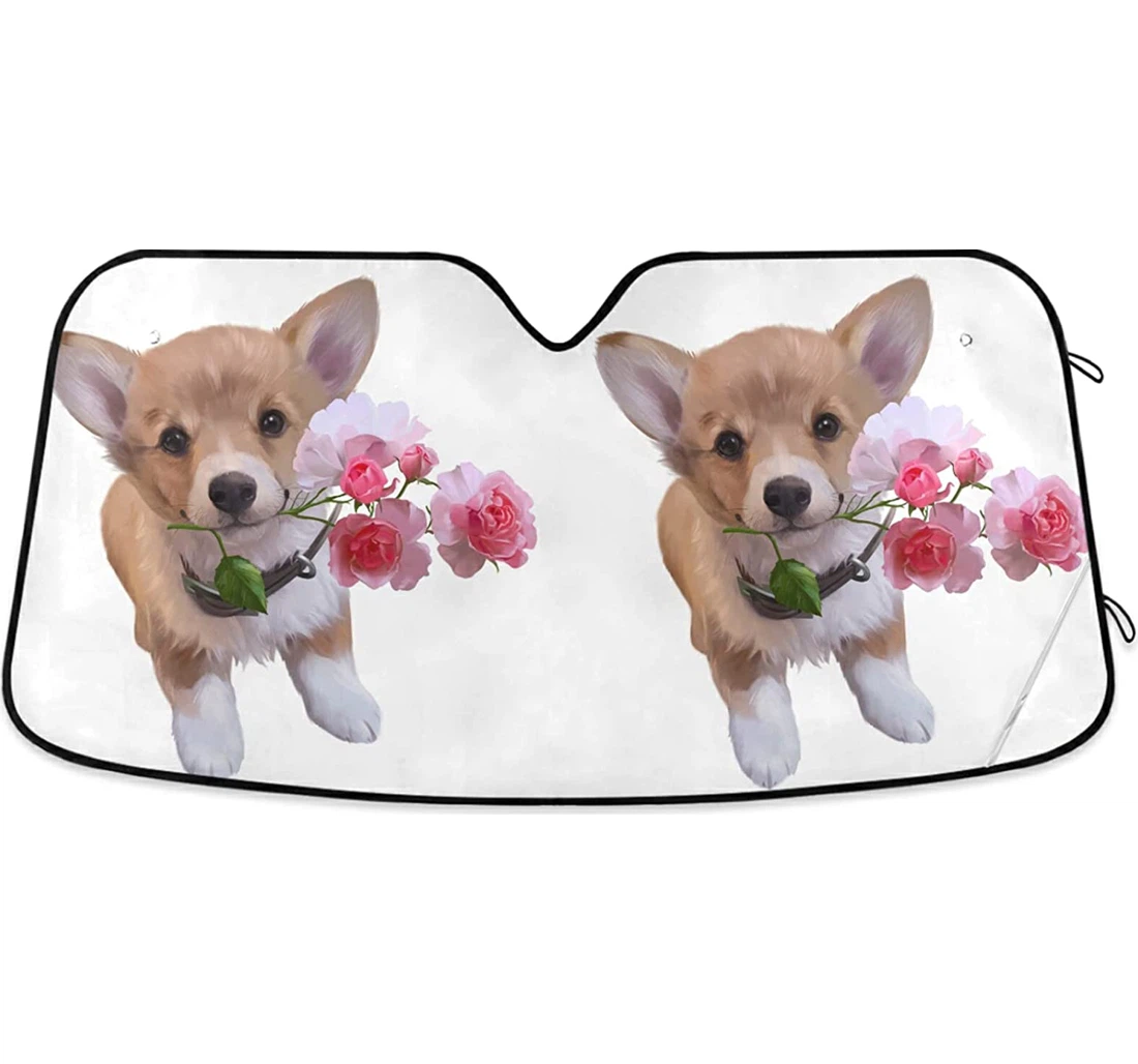 Corgi Puppy Rose Branch Auto Sun Shade