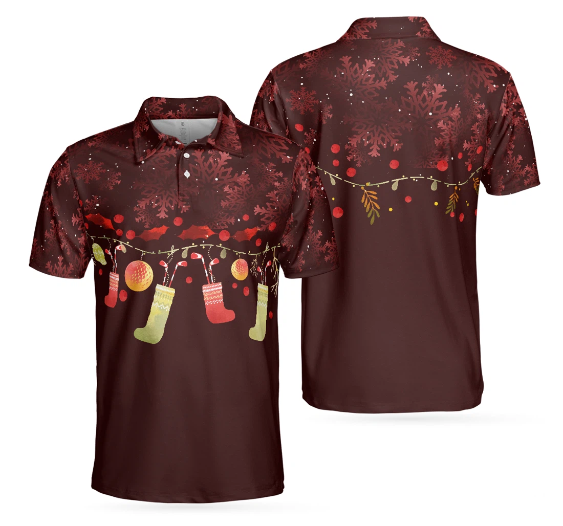 Personalized Christmas Golf Shirts- Golf Shirts Sleeve- Red Christmas Pattern Dry Fit- Christmas Idea Gift For - Polo Shirt