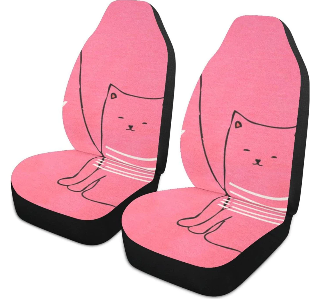 Pink Cartoon Cat Universal Front Car Seat Cover