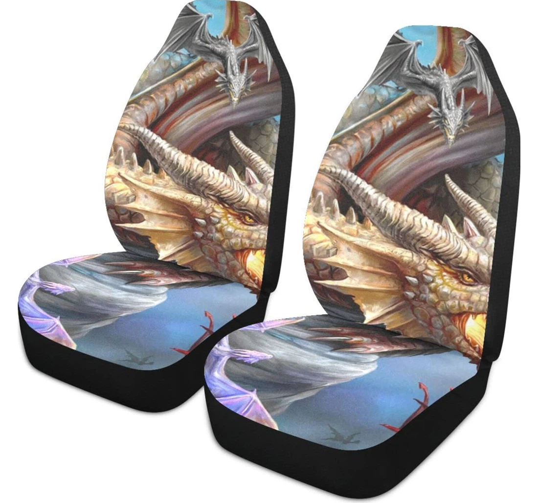 Fantastic Colorful Dragons Universal Front Car Seat Cover