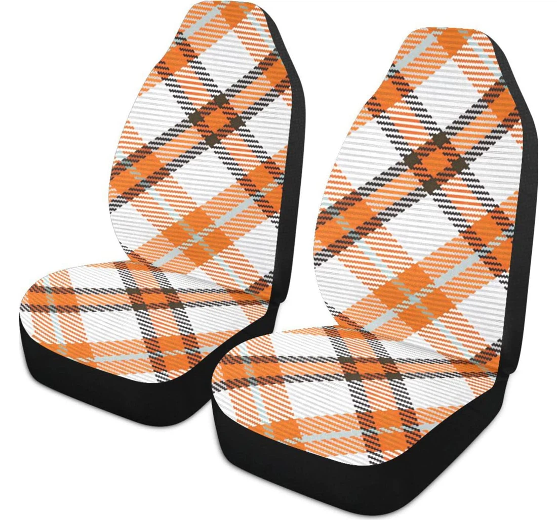 Orange White Plaid Universal Front Car Seat Cover