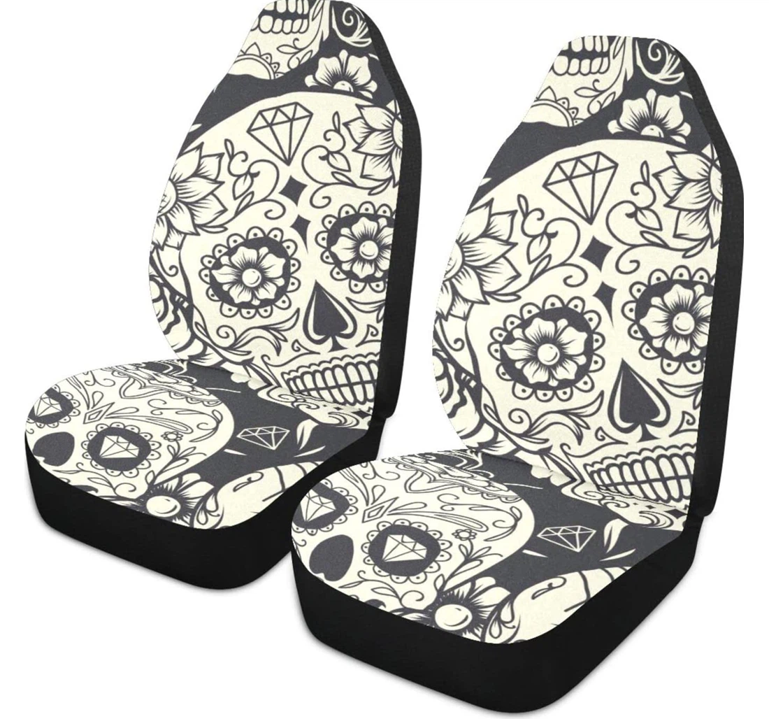 Cool White Skull Art Universal Front Car Seat Cover