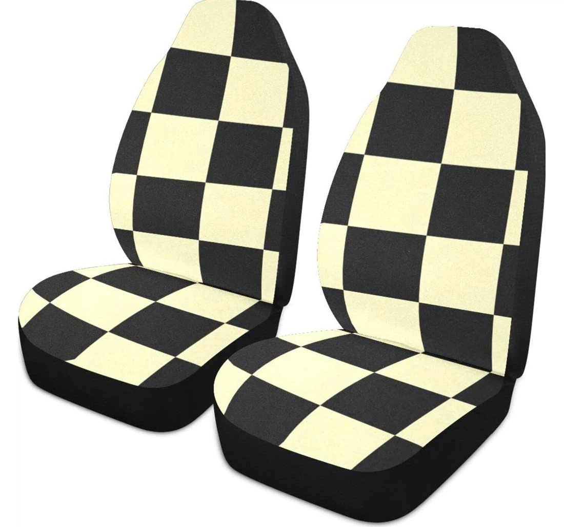 Black Yellow Checkerboard Universal Front Car Seat Cover
