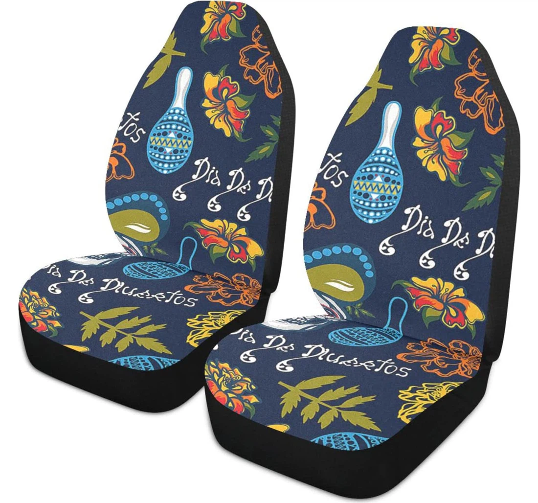 Blue Mexican Skull Universal Front Car Seat Cover