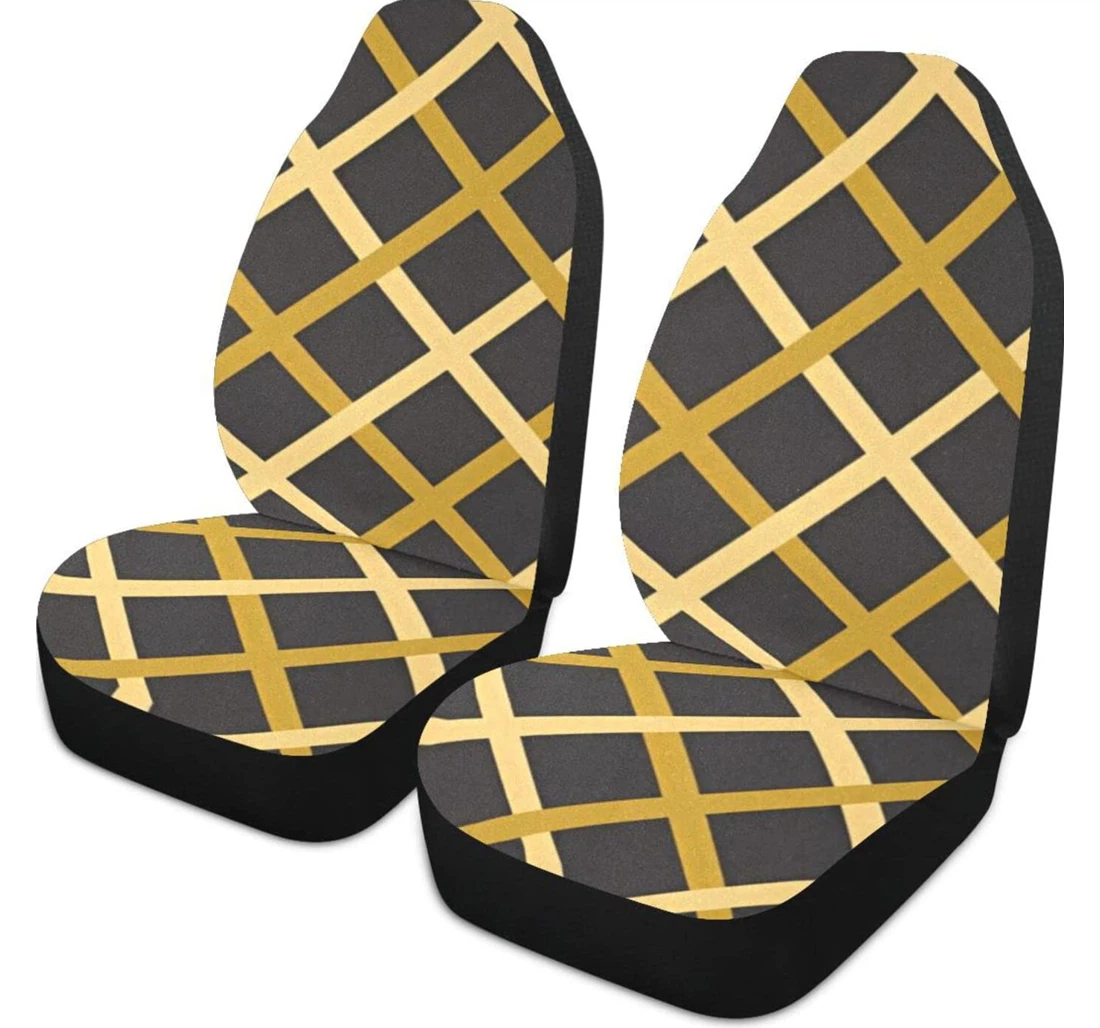 Black Gold Plaid Universal Front Car Seat Cover