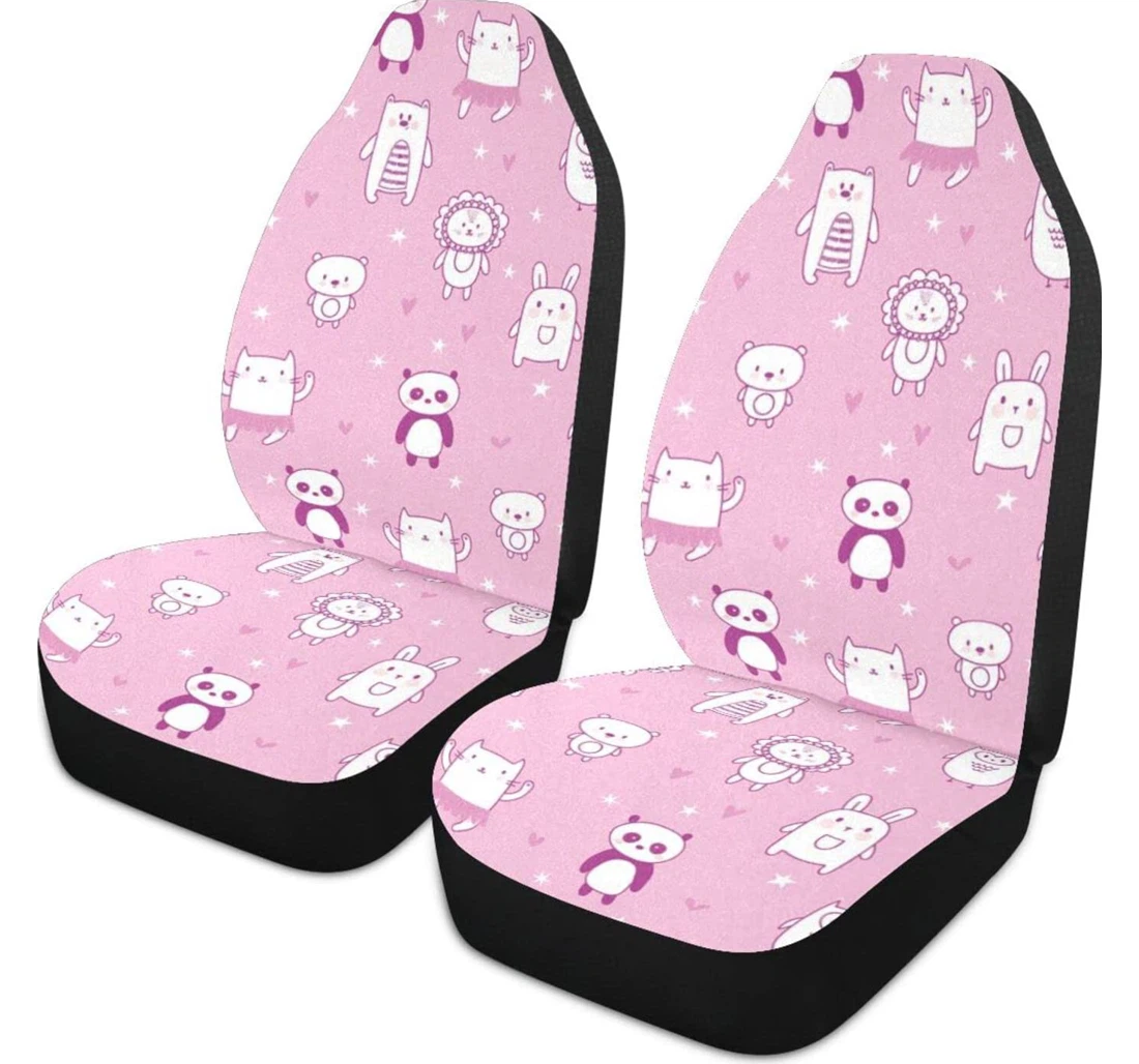Pink Cute Panda Universal Front Car Seat Cover