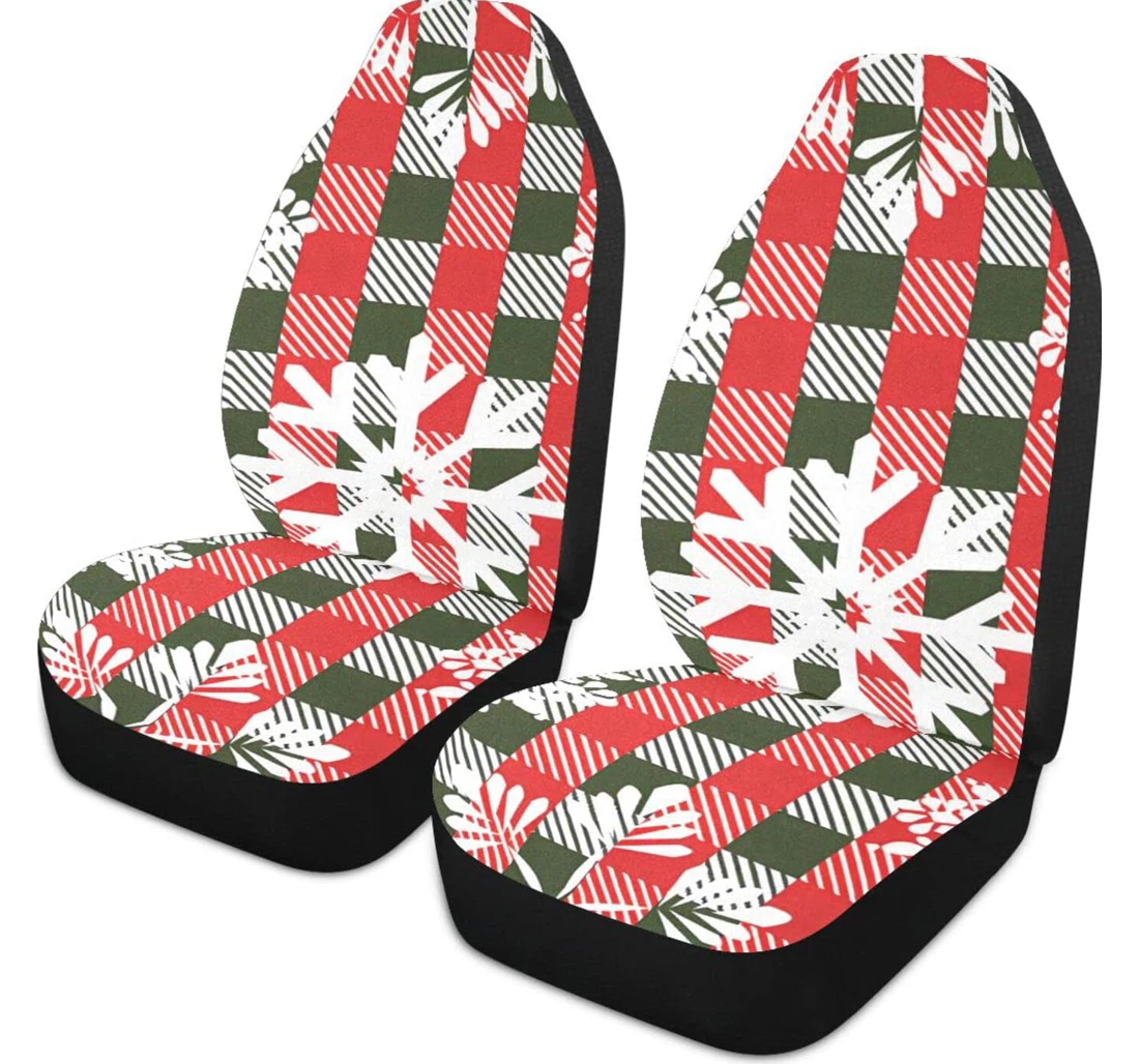 Green Red Snow Plaid Universal Front Car Seat Cover