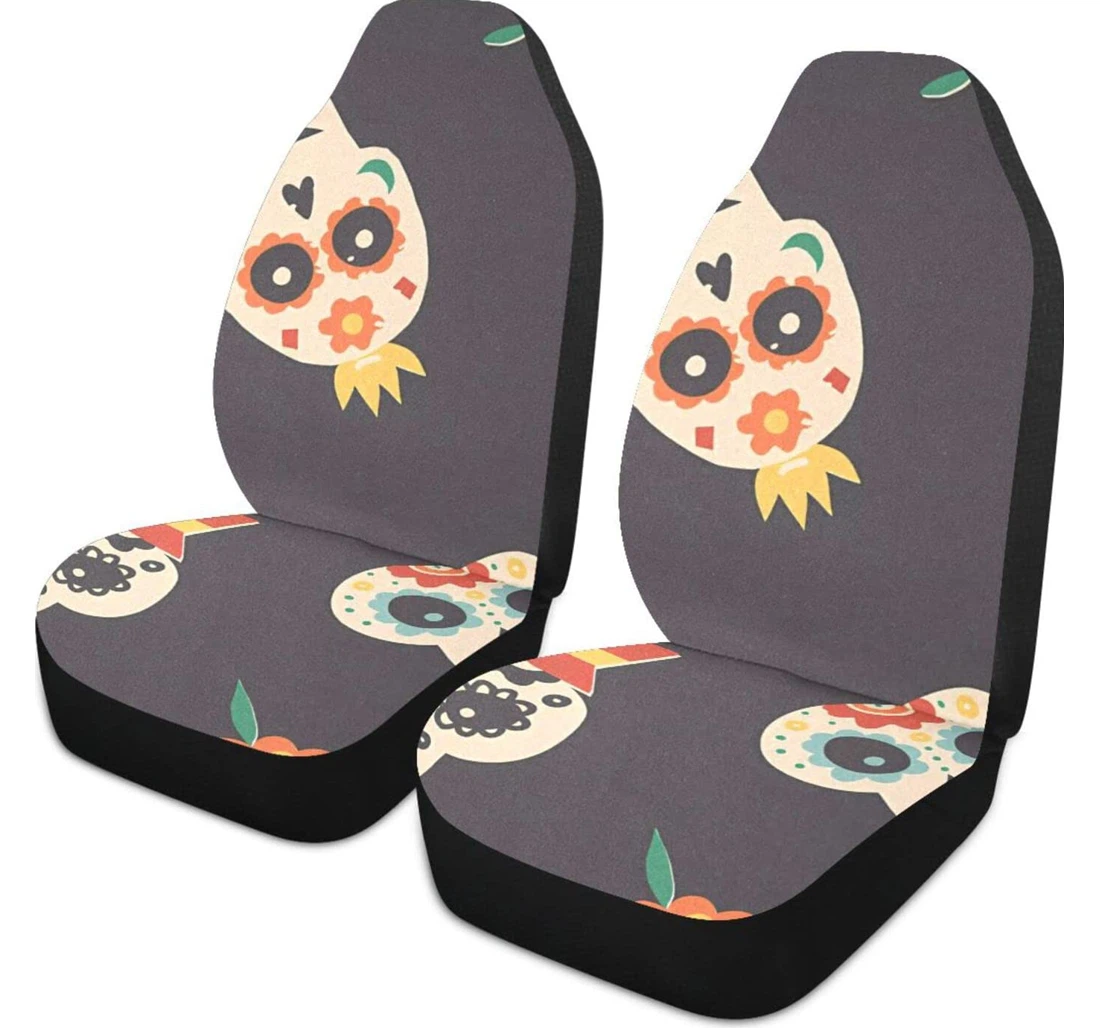 Skull Black Background Universal Front Car Seat Cover