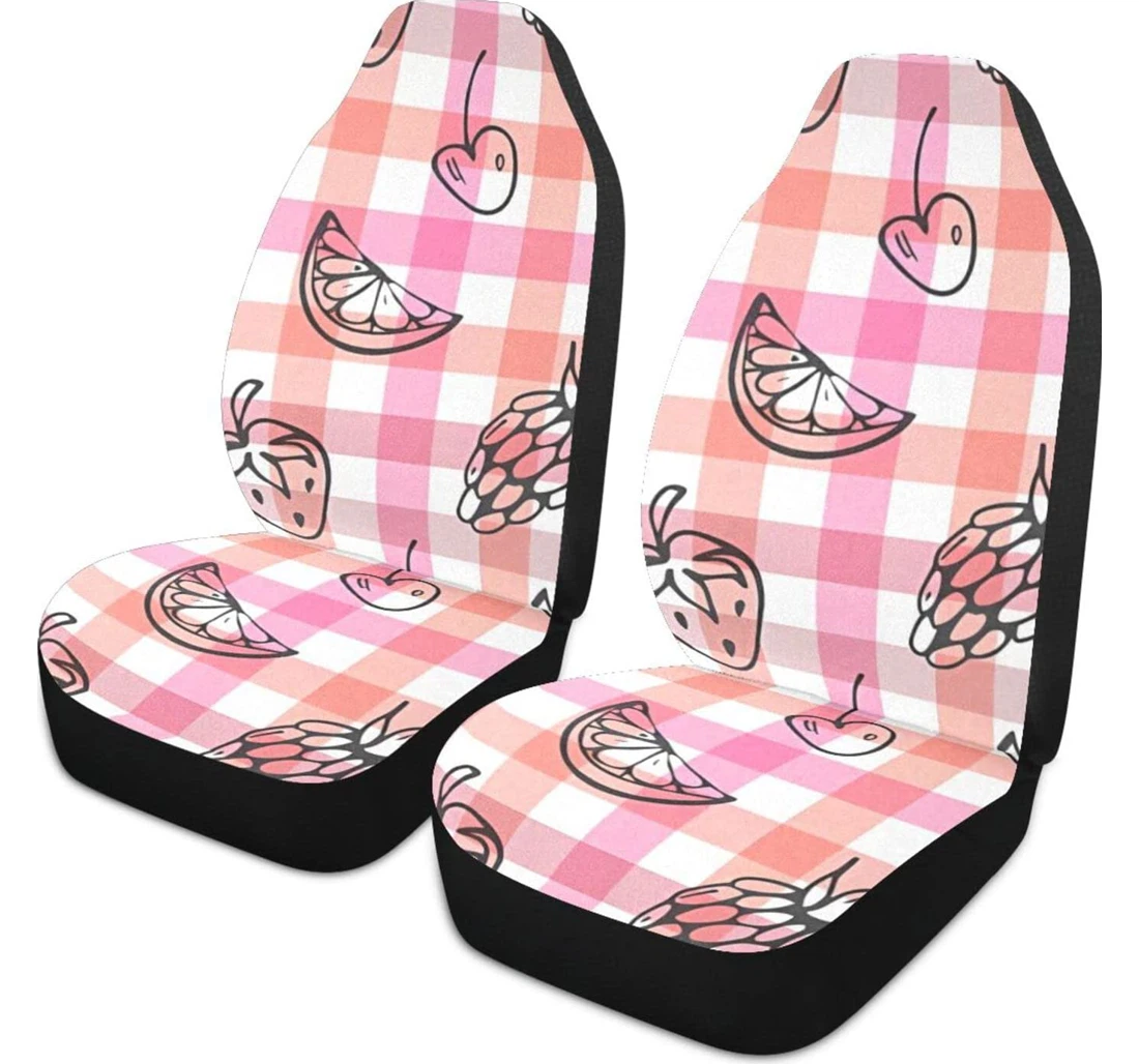 Pink Fruit Plaid Universal Front Car Seat Cover