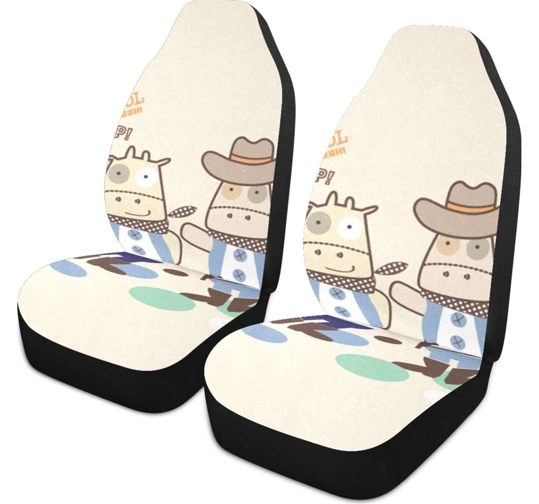 Cowboy Cartoon Cow Universal Front Car Seat Cover
